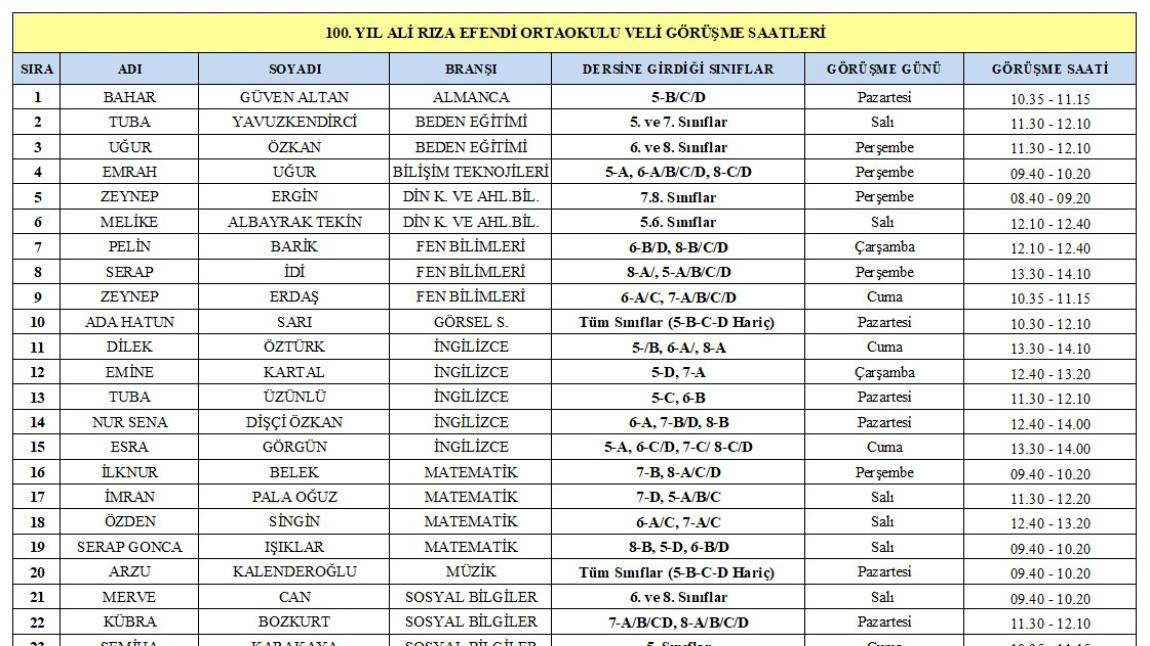 Veli Görüşme Saatlerimiz